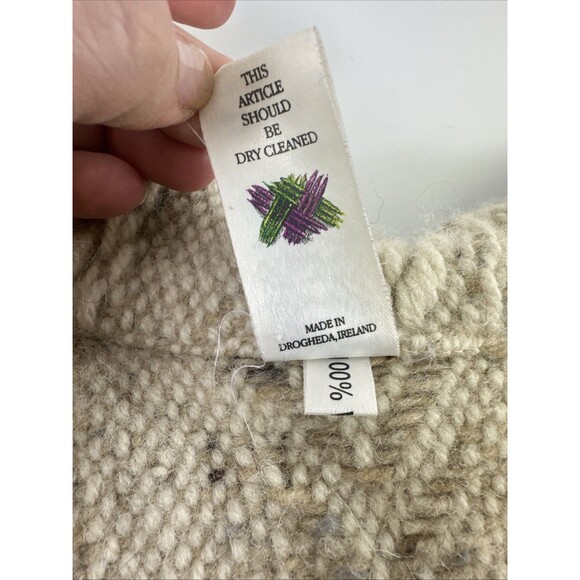 Branigan Weavers Wool Sweater Cape Poncho Beige Collar Full Zip Fringe One Size - Picture 11 of 12